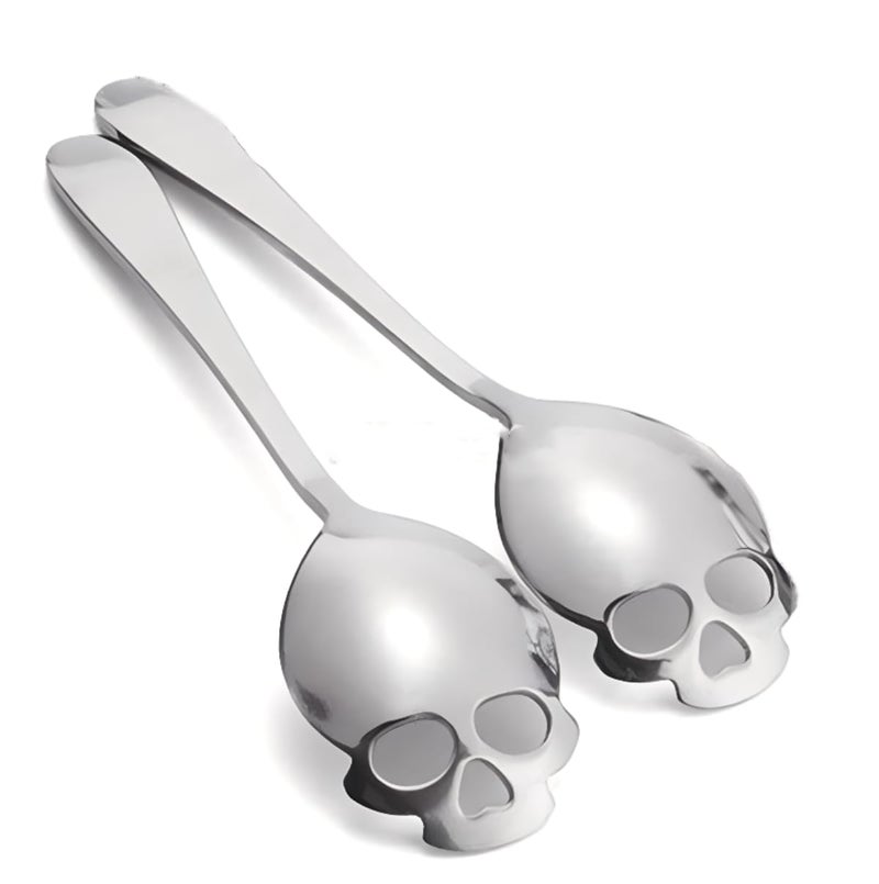 Cafurty 2 PCS Stainless Steel Spoons Skull Sugar Spoon Tea and Coffee Stirring Spoon - Silver - Image 1